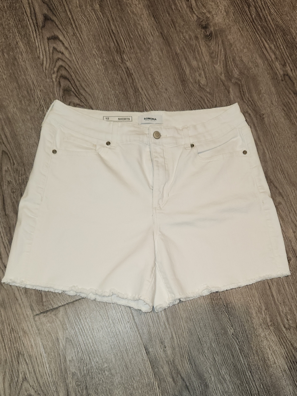 SONOMA Womens White Frayed Hem Denim Shorts Size 12